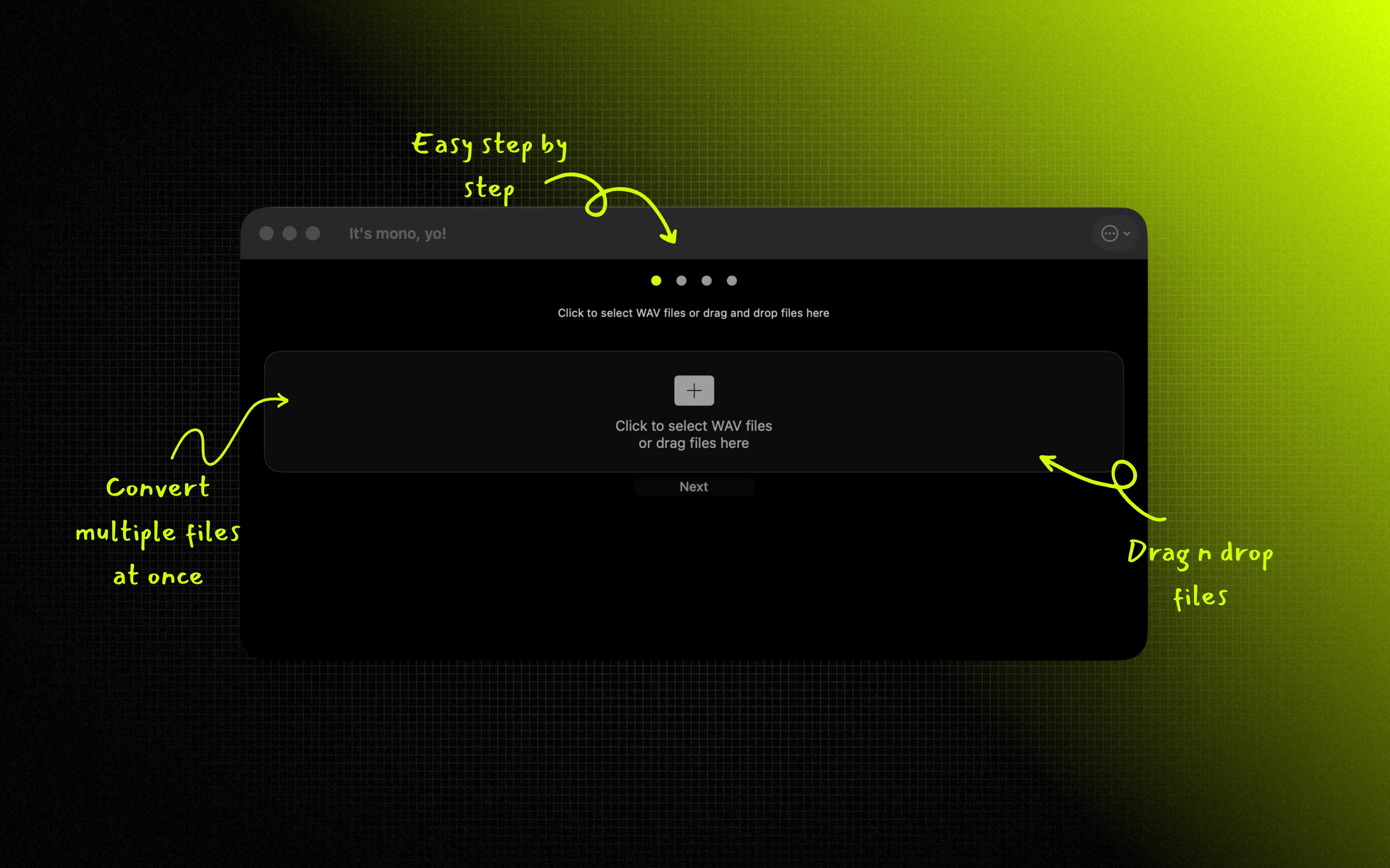 It's mono, yo! app interface showing batch conversion progress
